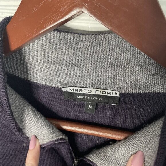 Marco Fiori 100% Merino Wool Dark Purple Pullover Quarter Zip Sweater Men Medium - Picture 3 of 7